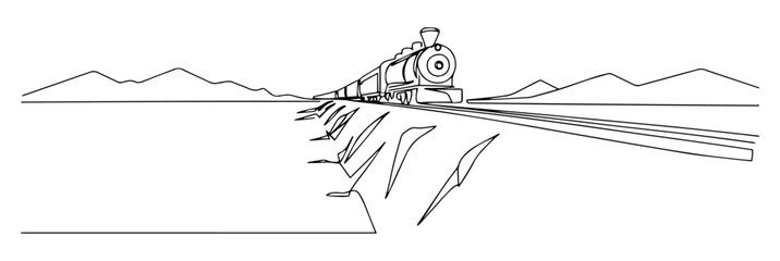 Fototapeta premium The Trans-Siberian Railway cutting through vast landscapes line art vector monoline illustration