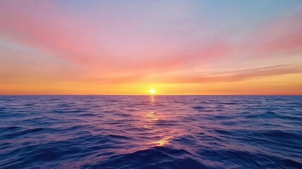 Sunset over ocean landscapes concept. A breathtaking sunset over calm waves, painting the sky in hues of pink and orange.