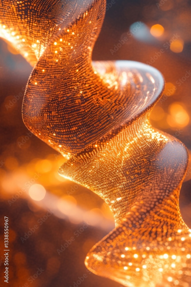 Poster close-up shot of a ribbon with colorful lights shining from behind