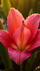 Dew-Kissed Crimson Lily in Golden Light