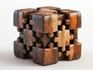 Intricate Wooden Puzzle Stack with Unique Interlocking Pieces for Creative Mind Exercise and Brain Development