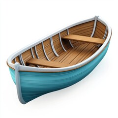 Colorful Wooden Rowboat with Blue Exterior and Brown Interior Design for Artistic and Nautical Themes