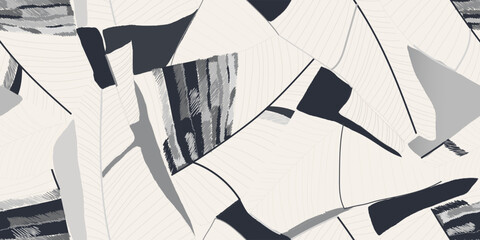 Modern abstract botanical black and white print. Hand drawn leaves collage contemporary seamless pattern. 