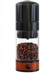 Modern Electric Spice Grinder with Transparent Container and Stylish Black and Orange Design
