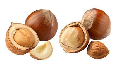 Set of hazelnut, Fresh with half Hazelnut collections isolated