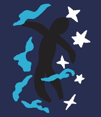 illustration floating in a starry night dreamland