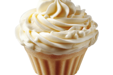 Delicious vanilla cupcake with creamy frosting on display