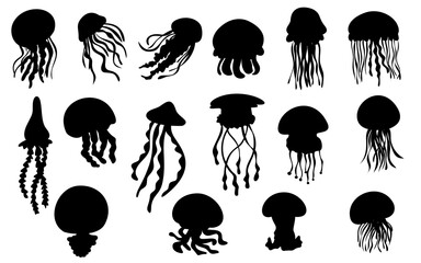 jellyfish silhouette element design clipart set decoration