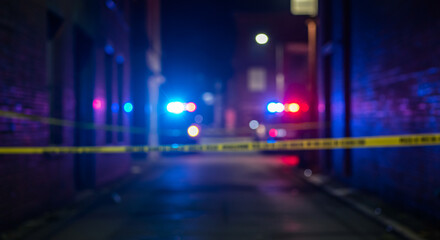 Blurred Background of Police Flashing Lights at a Crime Scene