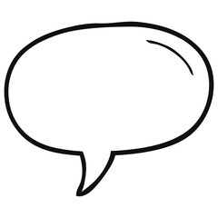 Simple black and white outline of a speech bubble, commonly used for dialogue, communication, and text placement in comics and graphic design.  
