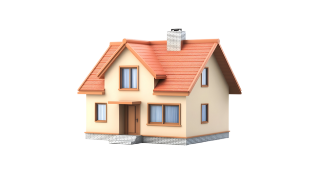 3D house icon, realistic property and real estate illustration, modern design, Transparent Background PNG
