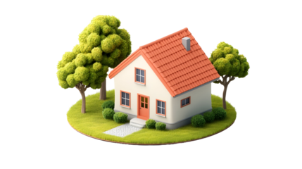 3D house icon, realistic property and real estate illustration, modern design, Transparent Background PNG