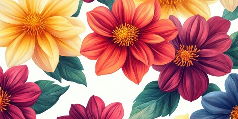 Floral Fantasy: A captivating close-up showcases a vibrant bouquet of colorful flowers, including a palette of yellow, red, and purple hues, each petal meticulously detailed.