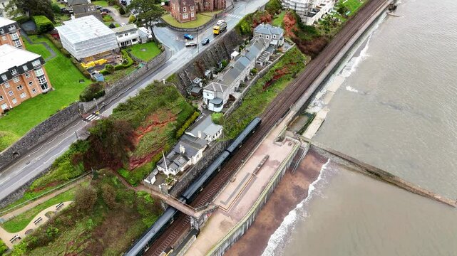 Train passes Dawlish in Devon on the coast
