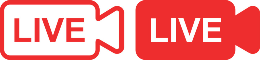 Live streaming set red icons. vector illusrations