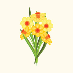 Spring themed narcissus bouquet illustration, perfect for garden and summer designs