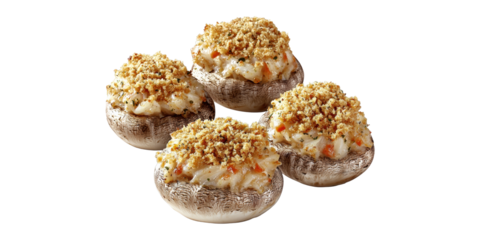 Stuffed Mushrooms With Breadcrumb Topping. Gourmet Appetizer For Entertaining And Parties Isolated On Transparent Background