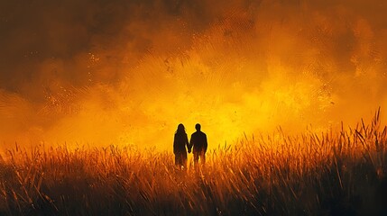 Fototapeta premium Serene scene of a person standing alone in a golden wheat field embraced by nature's beauty