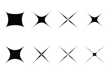 Black and white star set icon design elements, shiny and glossy symbols in a square shape, perfect for web, and poker card illustrations