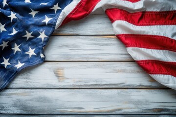Fototapeta premium An American flag laid out on a wooden surface