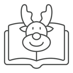 Deer head at book thin line icon, forest animals tale concept. Vector graphics. Deer animal with opened textbook sign on white background, outline style icon for mobile or web design.