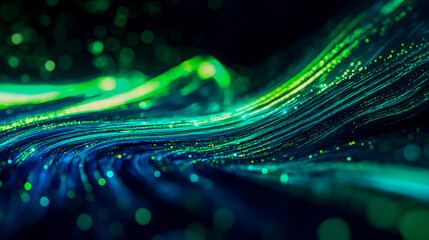 Abstract green and blue light streaks background for technology and science visualization design concept