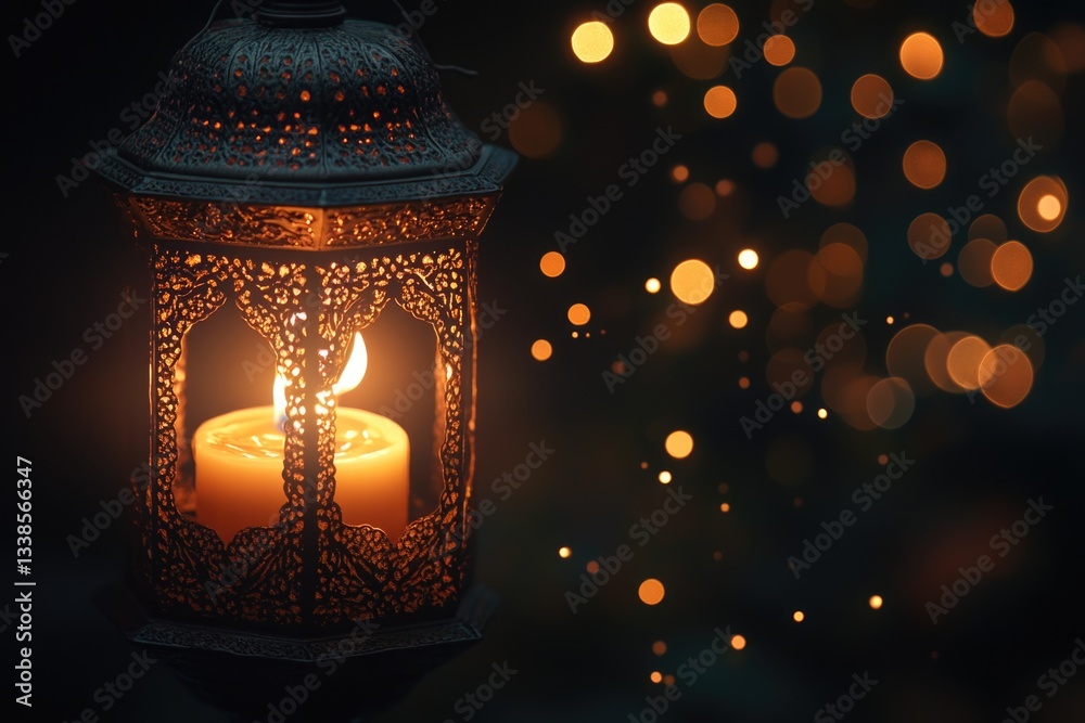 Poster a single candle is lit in the darkness, surrounded by bokeh lights in the background