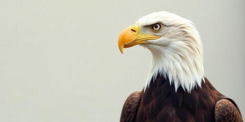 Obraz premium Majestic Bald Eagle Profile Against a Neutral Background, a Symbol of Freedom and Power