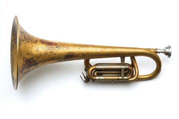 Obraz premium A vintage-style brass trumpet placed on a clean and minimalist white background
