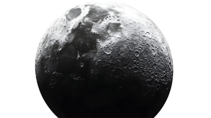 3d render of the moon, astronomy and space concept, detailed monochrome design, Transparent Background PNG