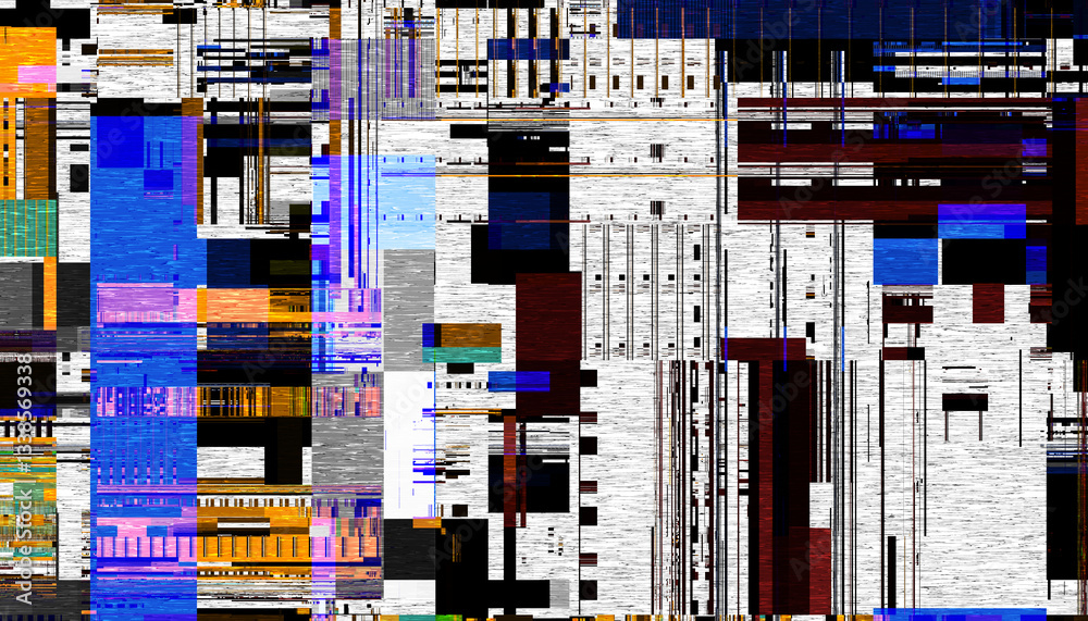 Poster Abstract creative glitch overlay texture. Geometric pixel pattern of a digital glitch on transparent background, digital pattern