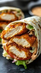 Delicious Chicken Wrap with Fresh Vegetables and Creamy Sauce a Culinary Delight for Food Enthusiasts and a Healthy Meal Option with a Mouthwatering Appeal