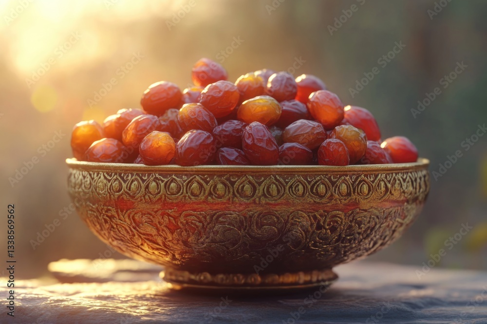 Poster a bowl filled with fresh dates sitting on a table