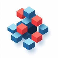 Fototapeta premium Abstract geometric design of interconnected cubes; innovation, technology, strategy, and complex systems concept