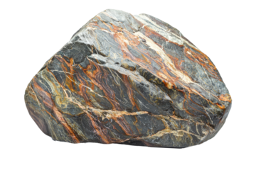 Large boulder painted with subtle abstract patterns, isolated on white background