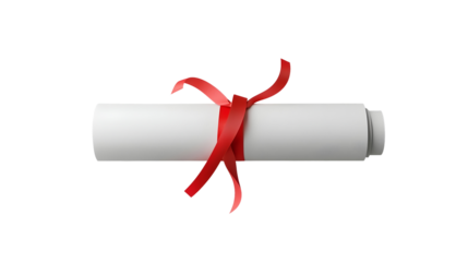 3d roll of paper with a red ribbon, diploma and education concept, elegant and formal design, Transparent Background PNG