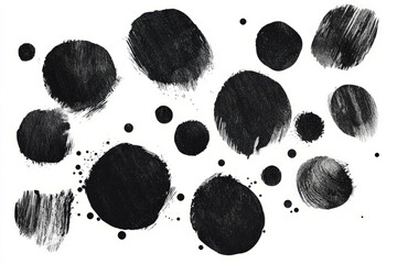 Whimsical dots in black ink, texture, isolated on white