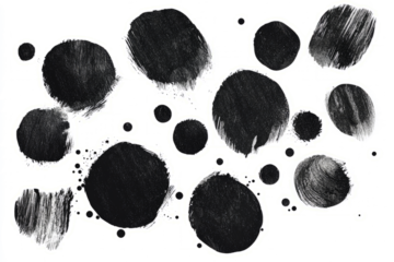 Whimsical dots in black ink, texture, isolated on white