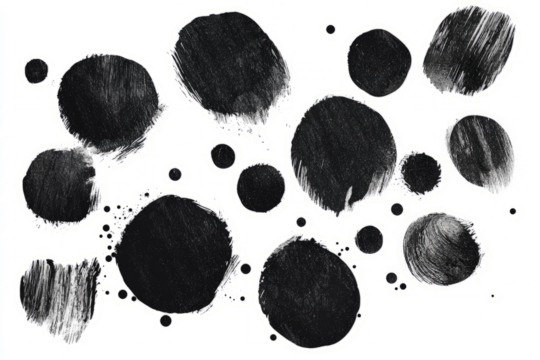 Whimsical dots in black ink, texture, isolated on white