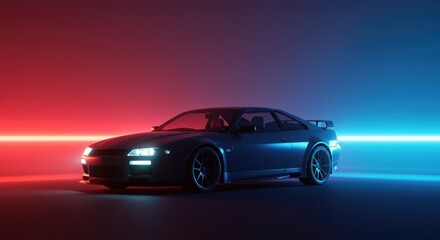 Fototapeta premium Stunning Sports Car in Neon Lights - An Iconic Night Drive Imagery with a Futuristic Touch