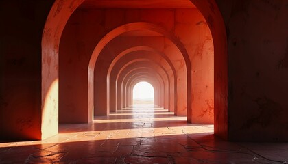 Fototapeta premium AI-generated series of red arches creating a symmetrical and captivating architectural perspective