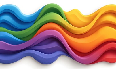Vibrant, layered, undulating shapes in rainbow colors create a visually captivating, modern, textured, and fluid artwork