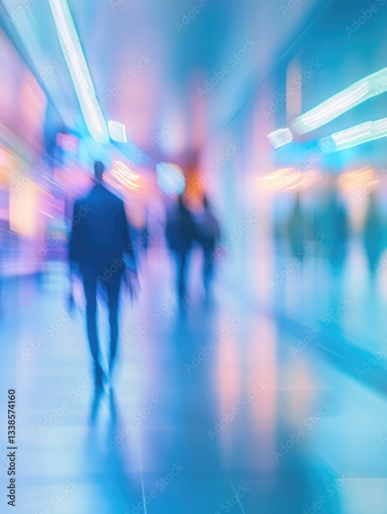 Aufkleber a blurred image of individuals walking down a busy street, suitable for use in contexts such as urba