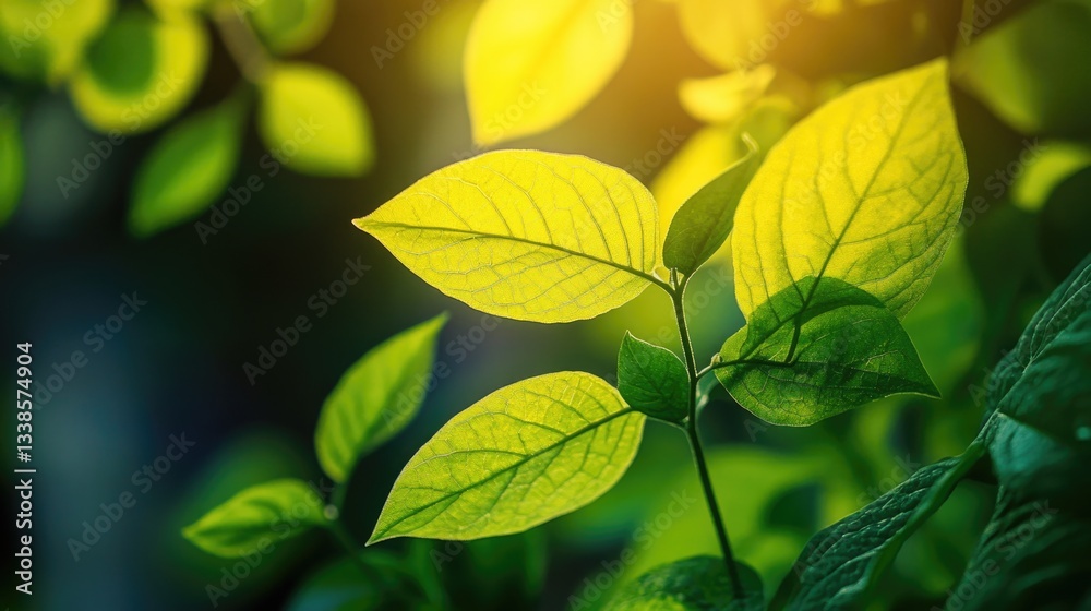 Poster a close-up view of a small plant with green leaves and stems, ideal for use in natural or botanical 