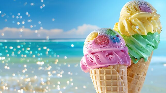 ice cream in a hand with cone pastal colur