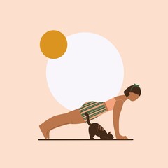 Hatha Yoga Surya Namaskar – Digital Illustration of a Woman Practicing Yoga in a Calm Natural Setting
