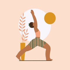 Hatha Yoga Surya Namaskar – Digital Illustration of a Woman Practicing Yoga in a Calm Natural Setting