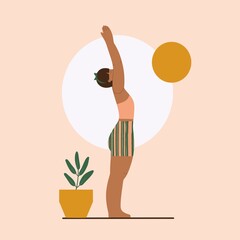 Hatha Yoga Surya Namaskar – Digital Illustration of a Woman Practicing Yoga in a Calm Natural Setting