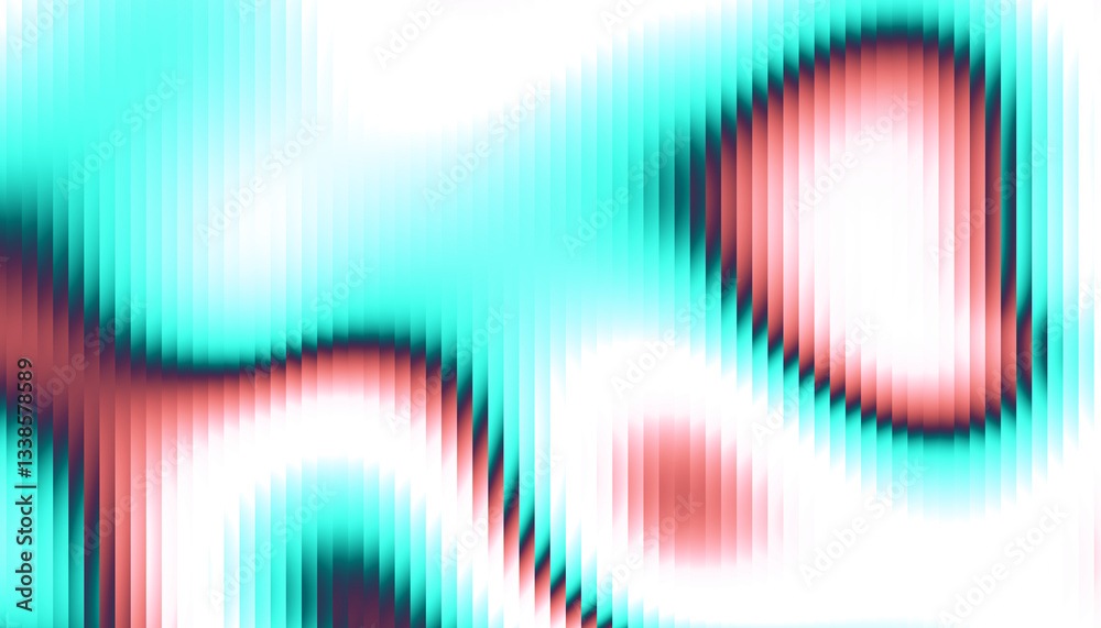Poster Fractal Glass Gradient Texture. Reed vertical lines patterned glass, overlay with transparent background. Universal teal and pink stylish gradient