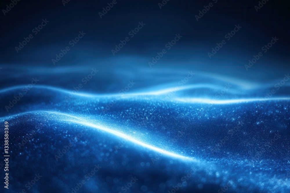 Wall mural abstract blue wave background with glowing particles futuristic technology and digital surface dynam